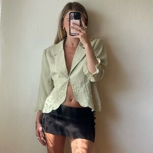 Vintage Pastel Green Embroidered Blazer Blouse